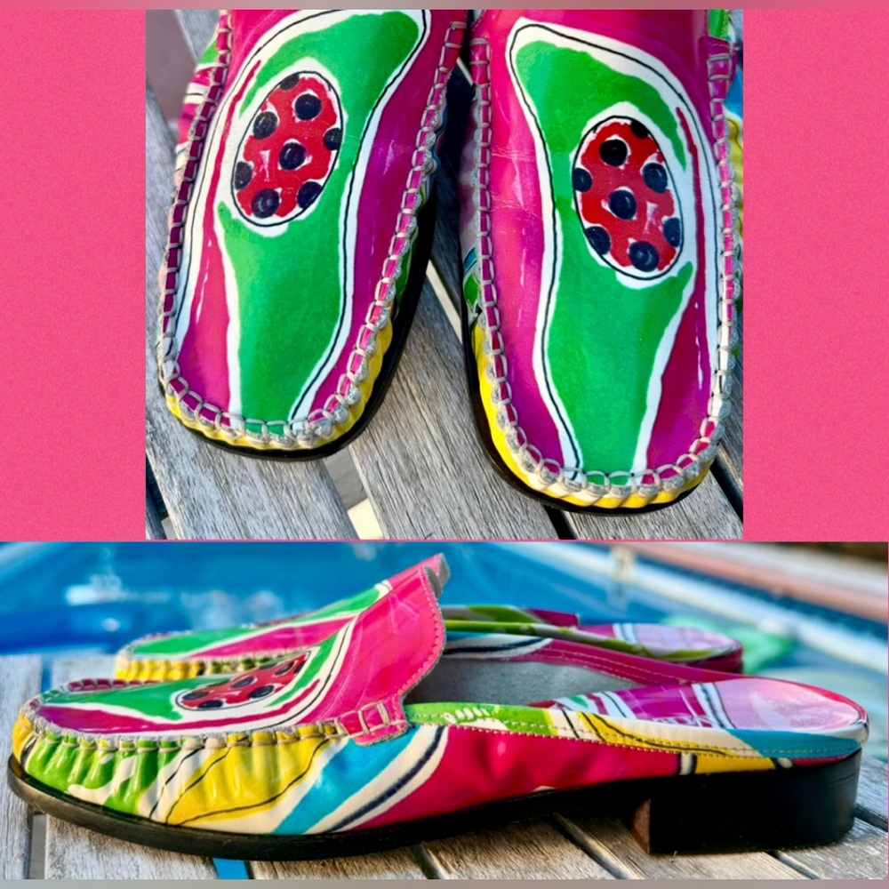Vintage Sesto Meucci Colorful Ladybug Mule Loafers Women’s Size 8